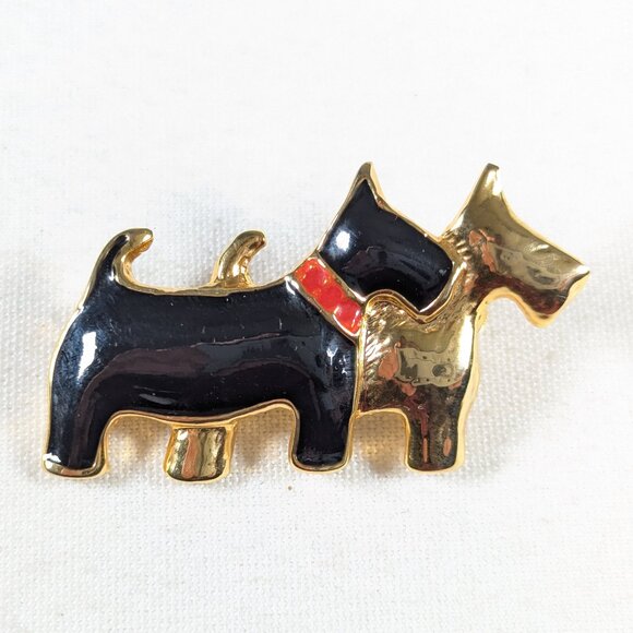 Vintage metal Scottie brooch, twin terrier pin - Picture 1 of 6